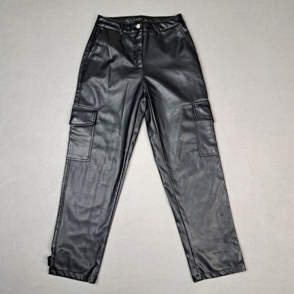 Hunter‎ & Brown Faux Leather Pants Women's Size XS 2 Black Cargo Biker Moto EUC